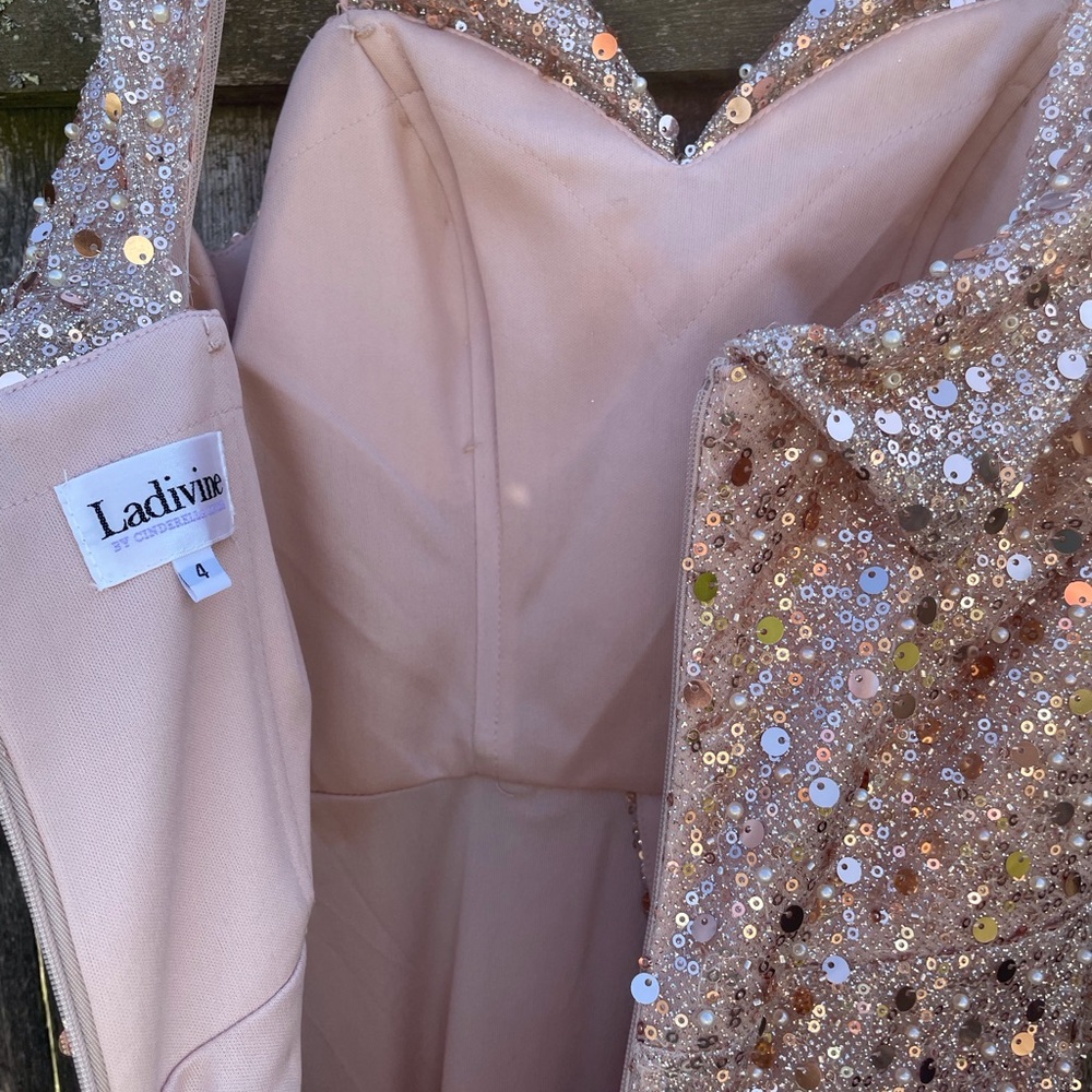 Prom Dress Ladivine Cinderella Divine Sequin 4  Gown CD260 Rose Gold Bridesmaid - Picture 9 of 11